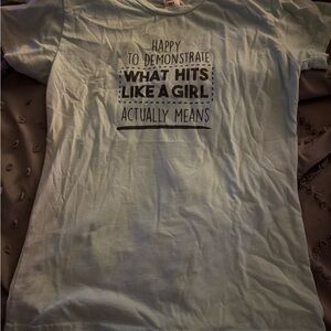 Blue Short Sleeve Tee with Bold Text